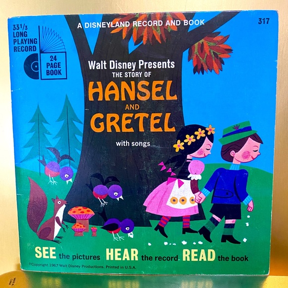 WALT DISNEY VTG 1967 HANSEL AND GRETEL DISNEYLAND VINYL 45 RECORD & 24p BOOK  7” - Picture 1 of 16